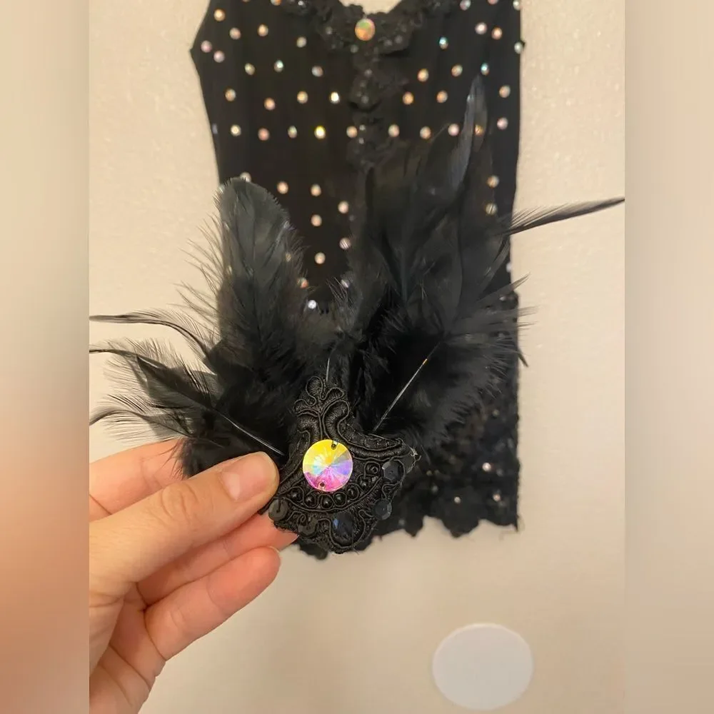 Glamour solo dance costume black mesh biketard bling jazz musical MA adult